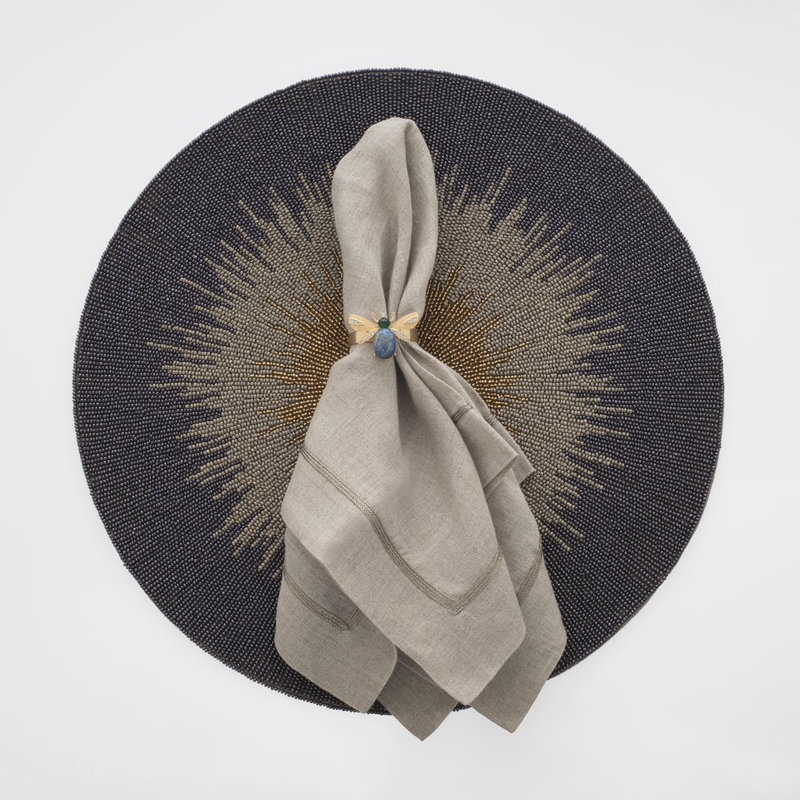 Linen Square Napkins, White/Gold