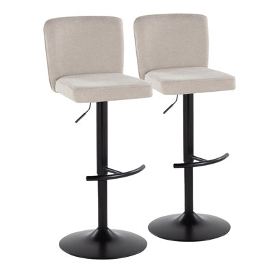 Henry Contemporary Adjustable Barstool With Swivel In Black Metal And Beige Fabric With Rounded T Footrest By Lumisource - Set Of 2