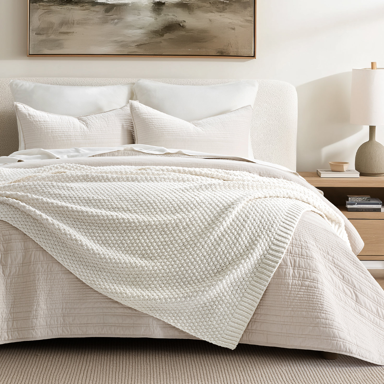 Chunky Chenille Knit Throw Blanket, 80" L x 60" W, Bright White