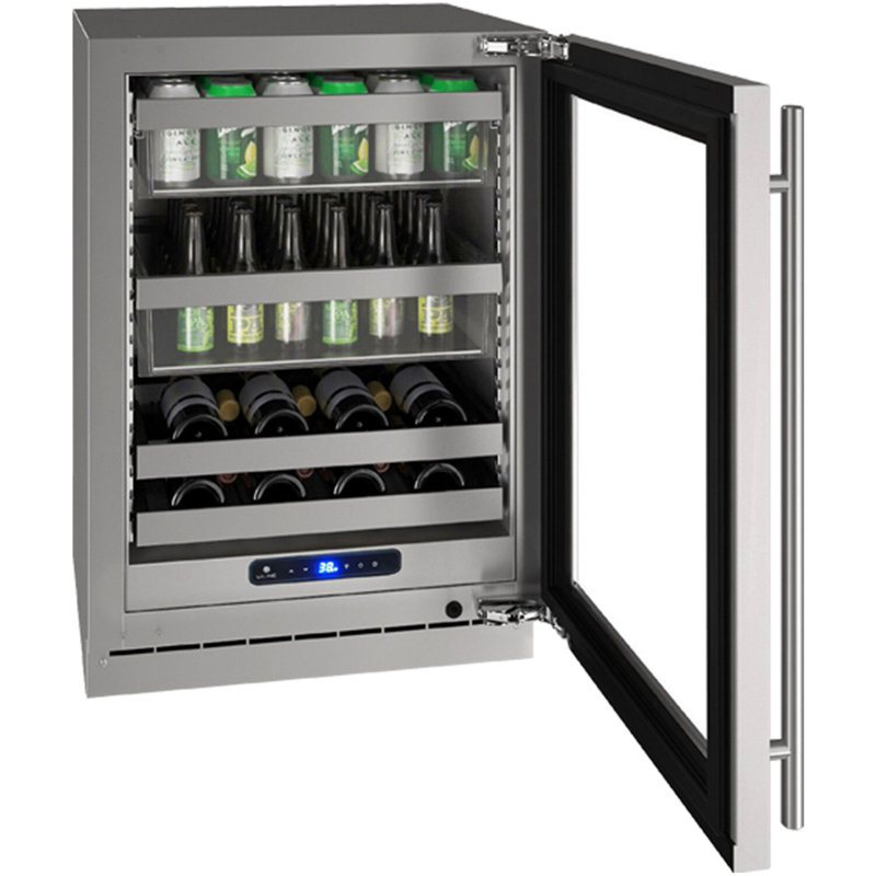 U-Line 23.62'' W Convertible 72 Cans (12 oz.) 5.1 Cubic Feet Beverage Cooler with Wine Storage and Reversible Door
