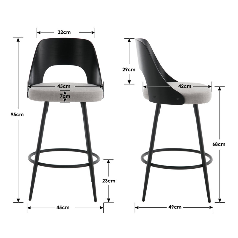 Kawakami Upholstered Counter Stool with Metal Frame, Gray/Black