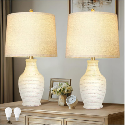 Ceramic Table Lamps Set Of 2 With 3-Way Dimmable Bulb,Rotary Switch,Lamps For Living Room,Bedside Lamp