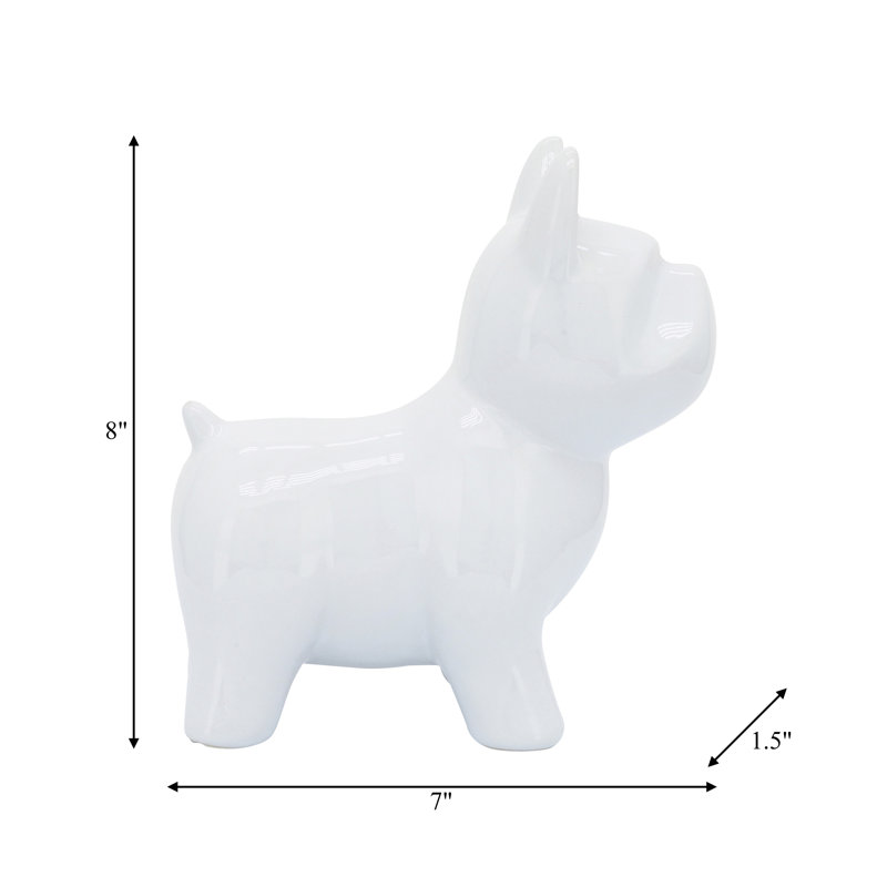 Frenchie Ceramic Dog Statue Sculpture, White