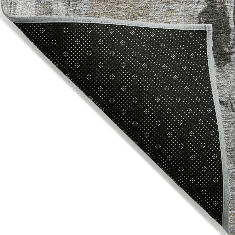 Gray Abstract Washable Synthetic Area Rug 46" x 30"