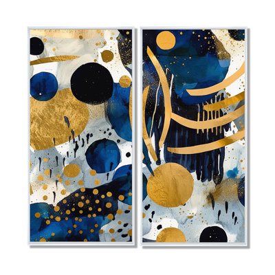 Abstract Pattern With Blue & Golden Textures XIX - Blue Modern Wall Art 2-Panels