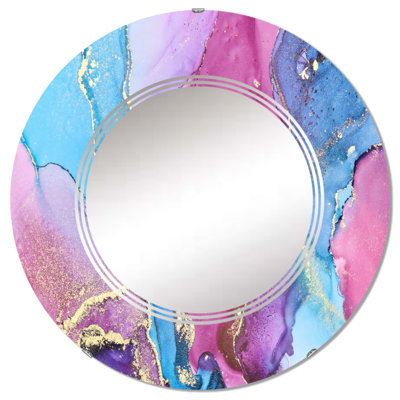 Mauve et turquoise luxueux abstrait fluide Art IV - miroir mural moderne