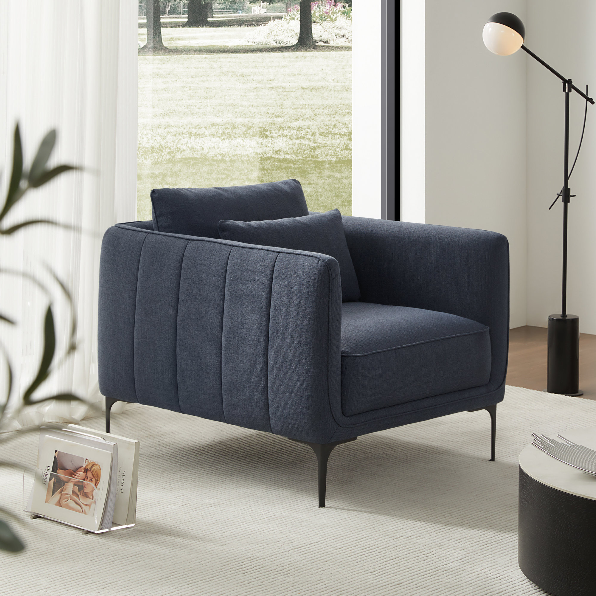 Rae Upholstered Armchair (Set of 2), Effie Indigo Performance Linen