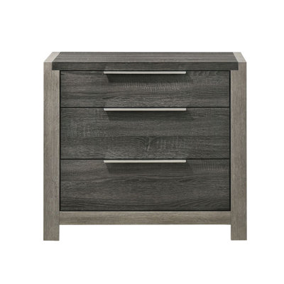 Wooden Nightstand With 3 Drawers In Grey Finish