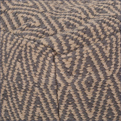 Pouf, Hand-Loomed Cotton Dark Gray &amp; Dark Brown 15” Cube with Subtle Diamond Pattern | Grey+Brown | Fabric