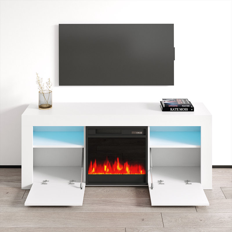 Howser 17.5" Modern TV Stand with LED Lighting, Electric Fireplace, Remote Control, White
