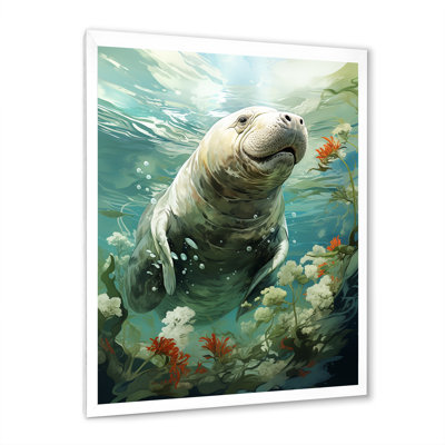 Green Manatee Grace 1 - Coastal Animal Wall Art