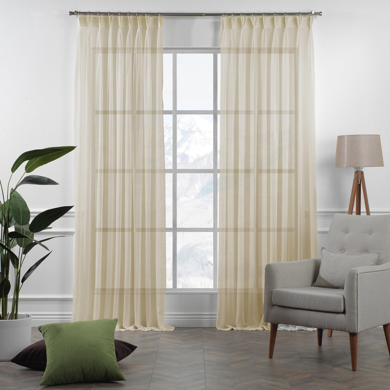 Pinch Pleated Extra Long Sheer Curtain Single Panel, Beige, 190cm Width x 265cm Drop