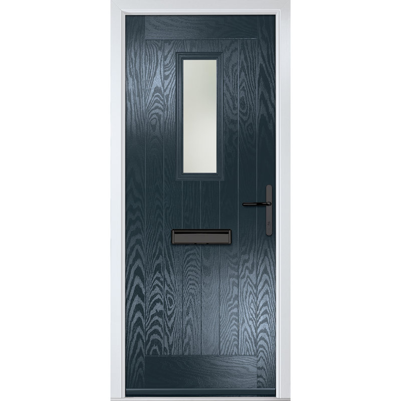 Crystal GRP Front door Sunningdale Slate Grey 920mm x 2090mm Open in Left hand Stipolytte Glass, 89mm x 209mm, Left