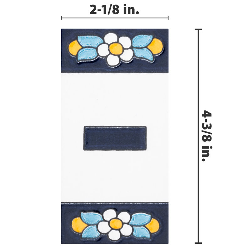Sevillano 2.13" x 4.38" Ceramic Floral Address Decorative Wall Tile in White/Blue