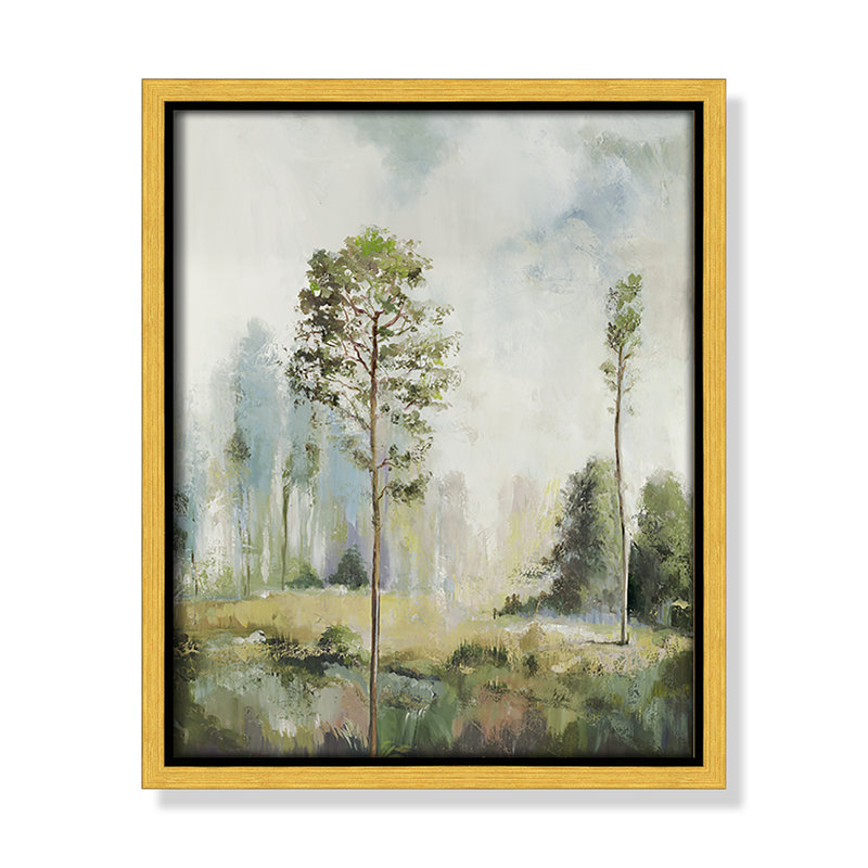 Teton Tall Green Trees I by Teton Pearce - Floater Frame Print on Canvas, 11.5" H x 9.5" W, Gold