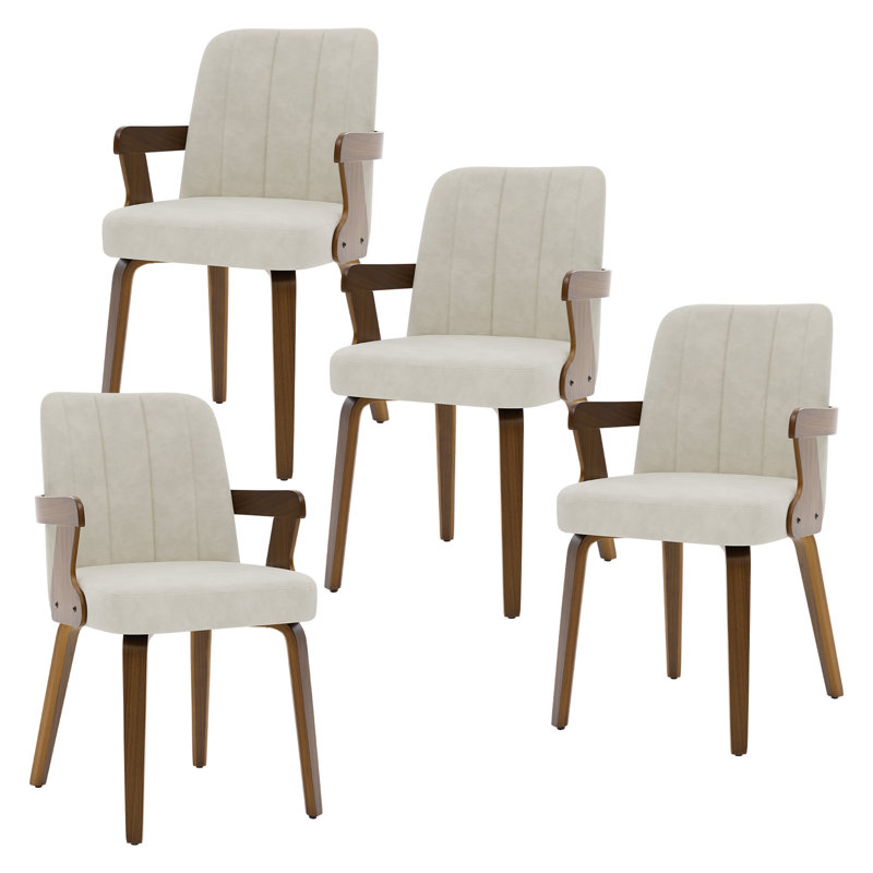 Chaise de salle à manger 19,5 "Mid-Century en similicuir avec accoudoirs, ensemble de chaises rembourrées (ensemble de 4), 4