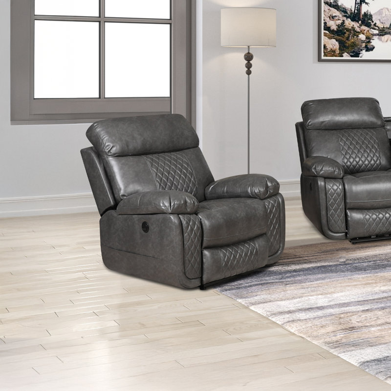 Edwood Faux Leather Power Recliner, Gray Faux Leather