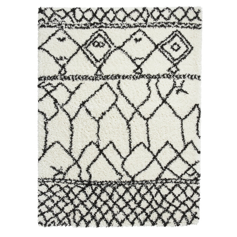 Quon area rug Machine Woven Rectangle White/Black, Rectangle 120 x 170cm