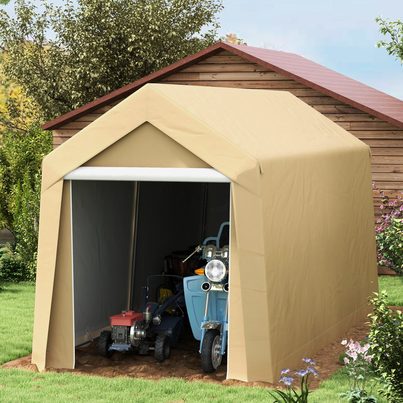 7' X 12' Heavy Duty House Unit - Waterproof For Bike, Motorcycle, Lawnmower, Beige Shed Building Bicycle, Garden Tools,