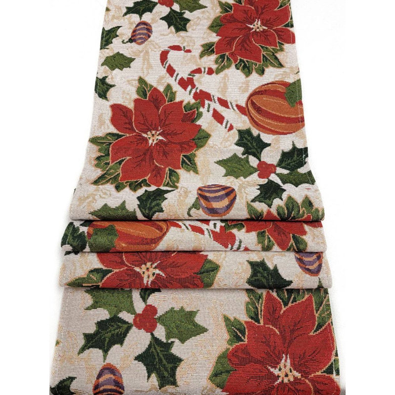 Festive Poinsettias Christmas Table Runner F07M5-8B