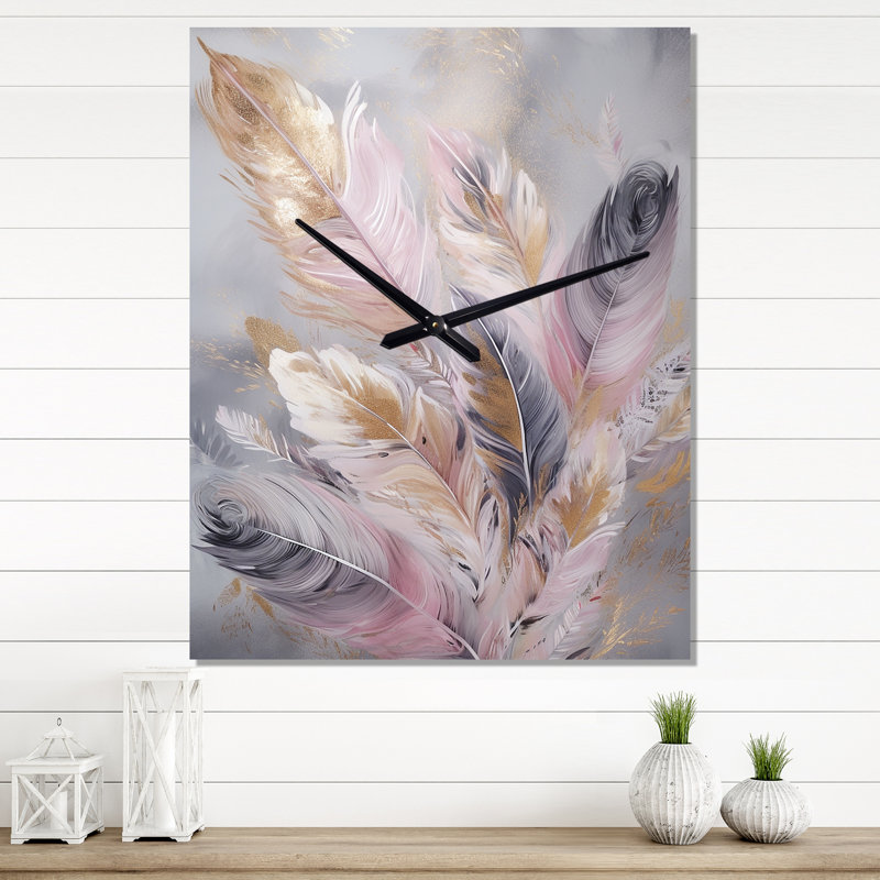 Horloge murale moderne Feather Wanderlust - Glam Feather, H 32 po x l 24 po x P 1 po