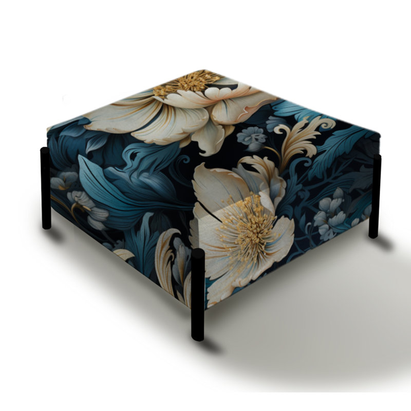 Blue And White Paisley Dynasty Flowers - Damask Large Square Ottoman