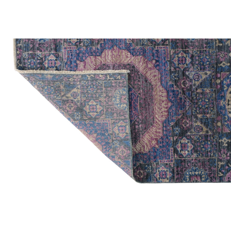 Hand Knotted Wool Area Rug in Silver