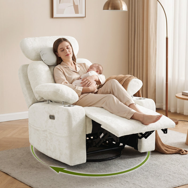 Fauteuil inclinable électrique pivotant avec accoudoirs rabattables, Velours beige