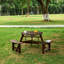 Table de pique-nique d'extérieur pour 6 personnes - 3 bancs encastrés, trou de parasol, banc de salle à manger brun, meubles imperméables