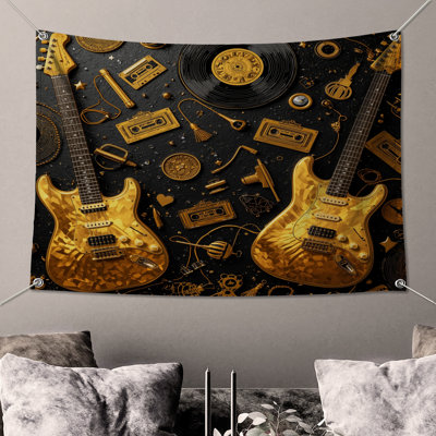 Tapisserie murale «Gold Electric Guitars» - Décoration murale musique