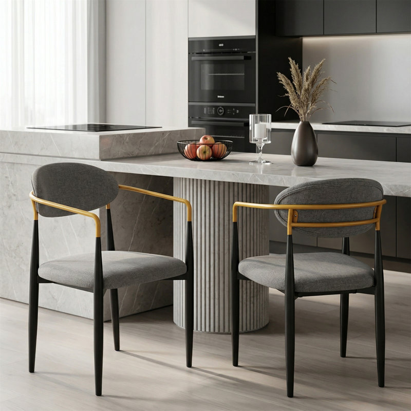 Ensemble de 2 chaises de salle à manger rembourrées modernes, accoudoirs ornés, support ergonomique pour la maison ou le bureau