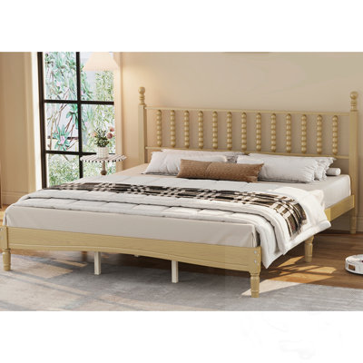 King Size Wood Platform Bed with Gourd Shaped Headboard