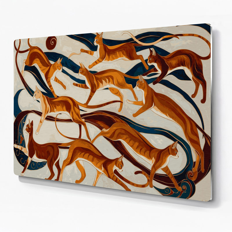 Chats Javanais, art mural en métal beige, H 11 po x l 14 po