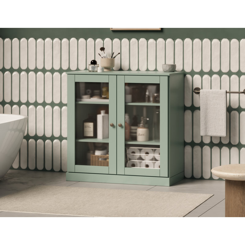 100% Solid Wood 32" Bathroom Cabinet with Frosted Glass Doors and Adjustable Shelves, Sage