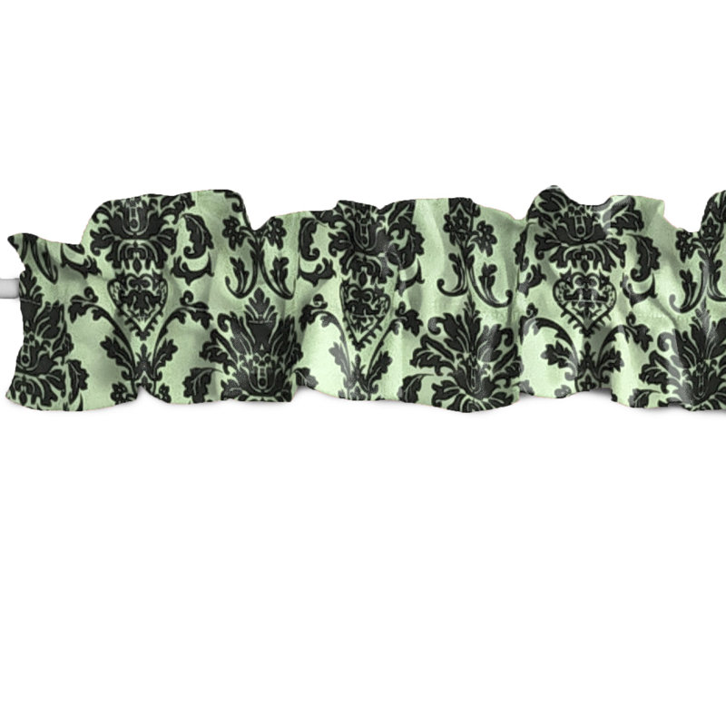 Floral Poplin Damask Curtain Sleeve Topper Window Valance, 120" W x 9" L, Sage