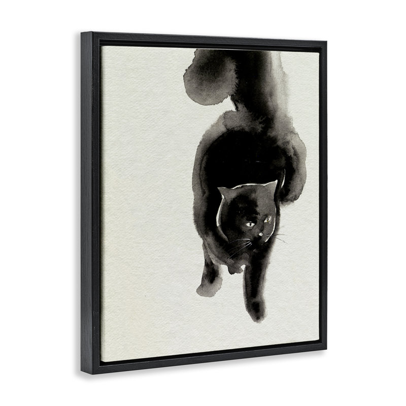  «Fierce Black Cat» par Melissa Wang, Cadre flottant noir de jais, H 21 po x l 17 po