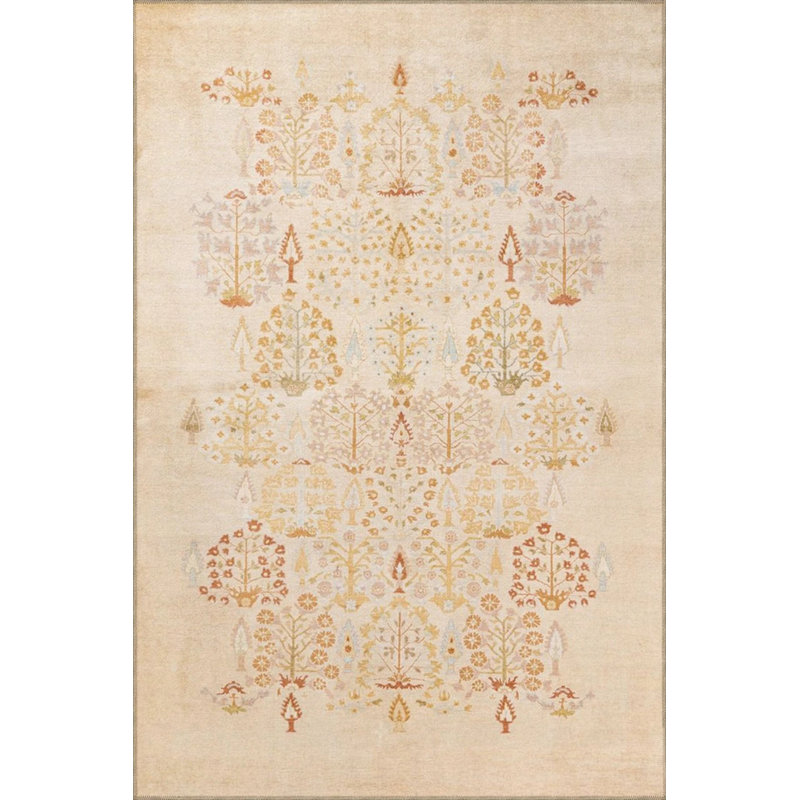 Nature Themed Traditional Woven Based Washable Carpet, Round 4'