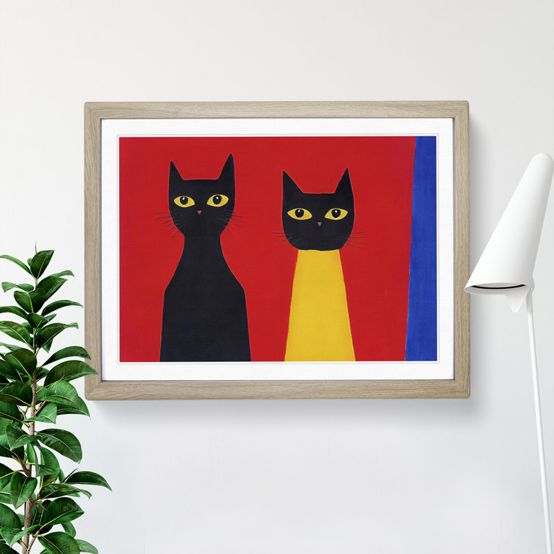 Two Abstract Cats Vol.5 - Framed Print, 25cm H x 34cm W x 2cm D, Oak Framed