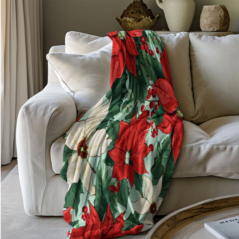 Fleurs de Noël - couverture en sherpa de qualité supérieure 1 pièce, L 50 po x L 60 po