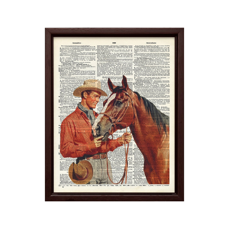 Cowboy et cheval, Canvas, 18"H x 24"W, Brown Framed