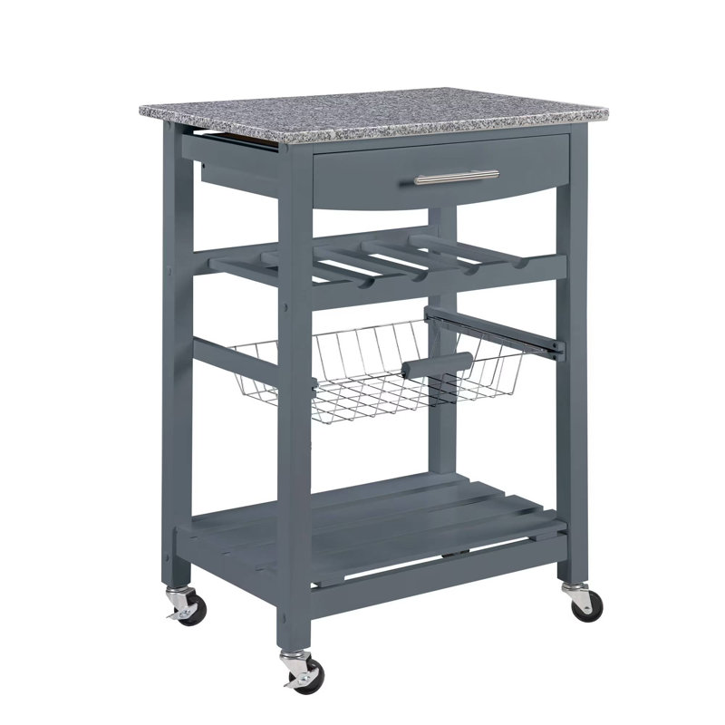 Mobile Rolling Kitchen Island Trolley Serving Cart, Gray, 33" H 30" W x 16" D,  Marble