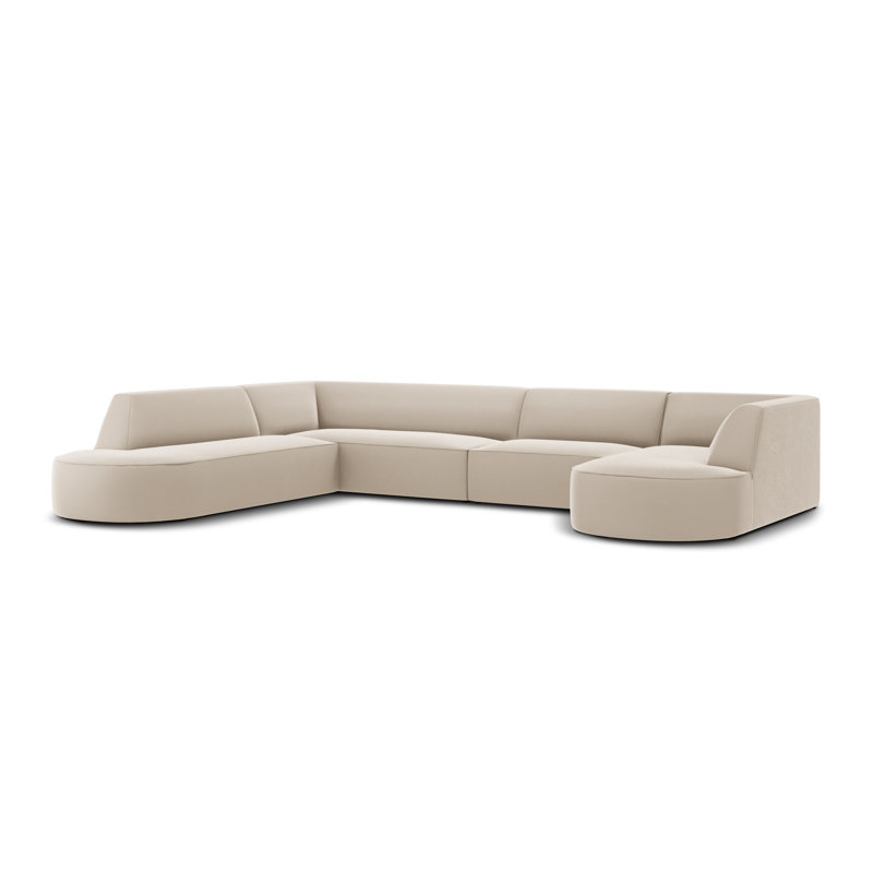 Adoraim 6 Seater Velvet Large Corner Sofa , Beige, Left Hand Facing