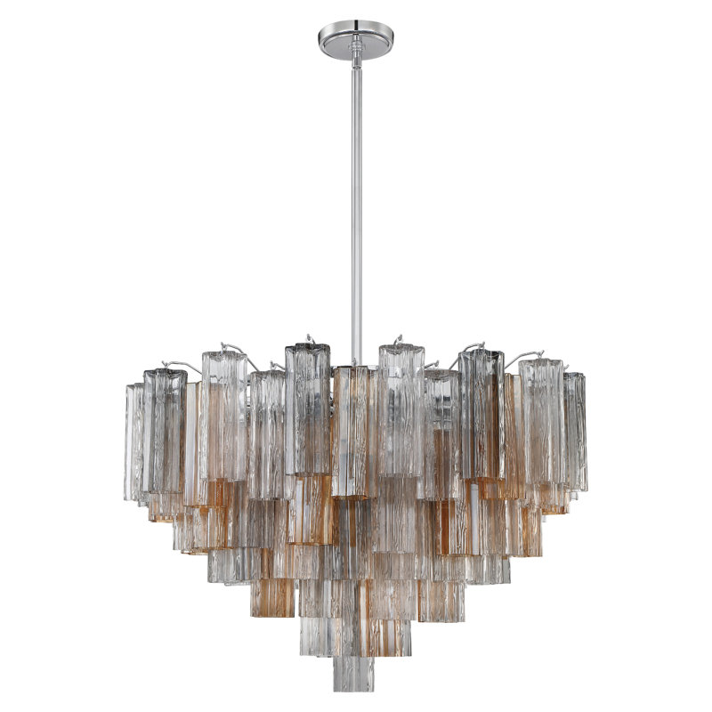 Dimmable Tiered Chandelier, Gray/Yellow, Polished Chrome, 21.5" H x 32" W x 32" D