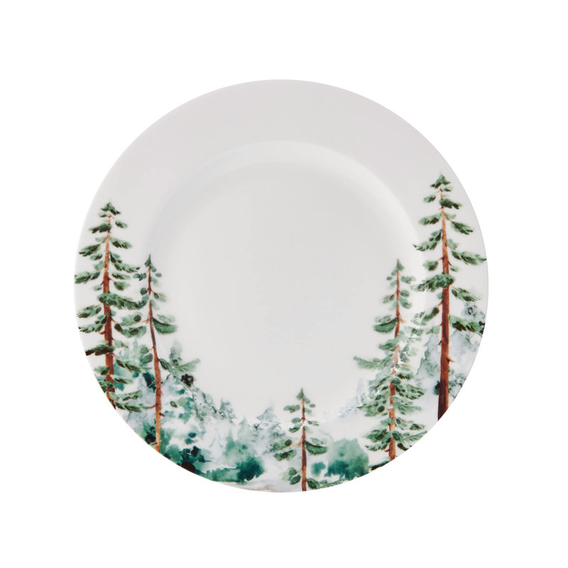 Watercolor Forest White Porcelain 16-Piece Dinnerware Set, Service for 4