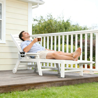 Outdoor Chaise Lounge with 4-Position Adjustable Backrest for Patio Poolside and Deck Use Featuring Weatherproof HDPE Construction and Heavy-Duty Steel Frame.