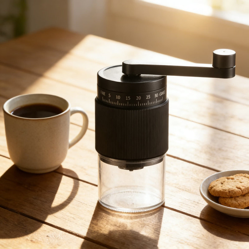 Moulin à café manuel avec moulin à meule conique et 18 réglages réglables - moulin à manivelle portable pour espresso, presse française, café turc, avec brosse et pelle de nettoyage