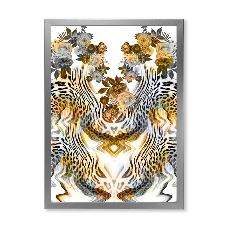 Fleurs léopard - peinture, H 20 po x l 12 po x P 1 po, Toile avec cadre photo argenté
