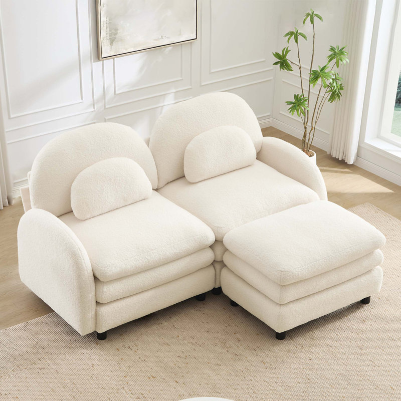 Canapé-lit modulaire Teddy, Blanc beige