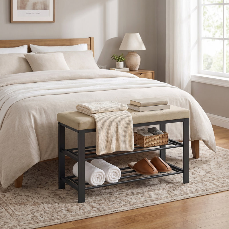 Amsterdam 8 Pair Shoe Storage Bench, Camel Brown/Ink Black