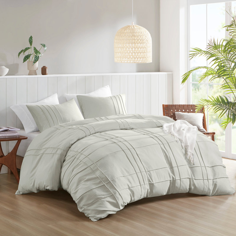 Ensemble de housse de couette 3 pièces Harris, Argent argent, Housse de couette double et 2 taies décoratives s